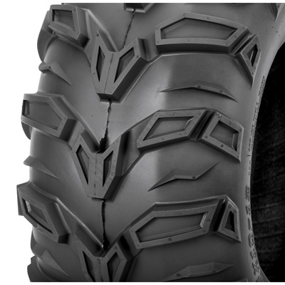 Mud Rebel Tire tread pattern closeup view, angled