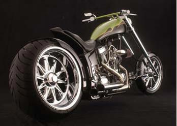 Bandit Wheels in Chrome finish installed on motorcycle, Right/Rear side angled view