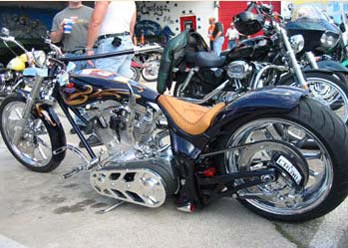 Bandit Wheels in Chrome finish installed on motorcycle, Left/Rear side angled view