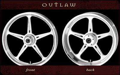 Outlaw front and rear wheel shown in chrome finish