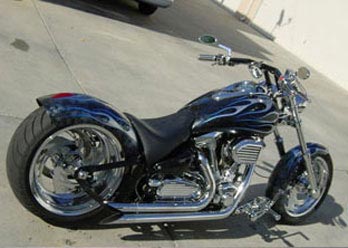 Slash Front and Rear wheel shown on motorcycle, chrome finish