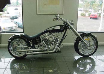 Slash Front and Rear wheel shown on motorcycle, chrome finish