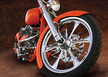 Vega front wheel shown on motorcycle