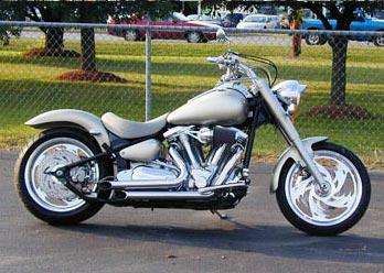 Wicked front and rear wheel shown on motorcycle, chrome finish