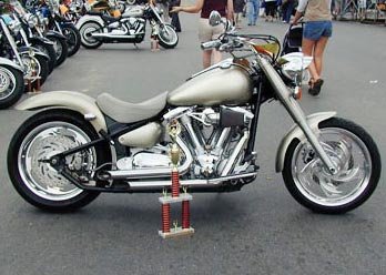 Wicked front and rear wheel shown on motorcycle, chrome finish
