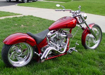 Wicked front and rear wheel shown on motorcycle, chrome finish