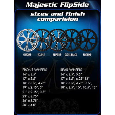 Majestic Flipside Forged wheel sizes and color finish comparision( Chrome, Eclipse, Flipside, Gloss Black and Flatline)