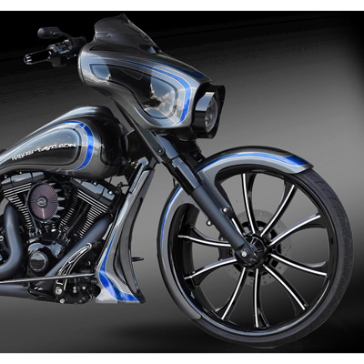 Maverick Eclipse Forged Front wheel shown on motorcycle