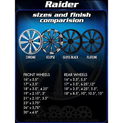 Raidor wheel sizes and color finish comparision(Chrome, Eclipse, Gloss Black & Flatline)